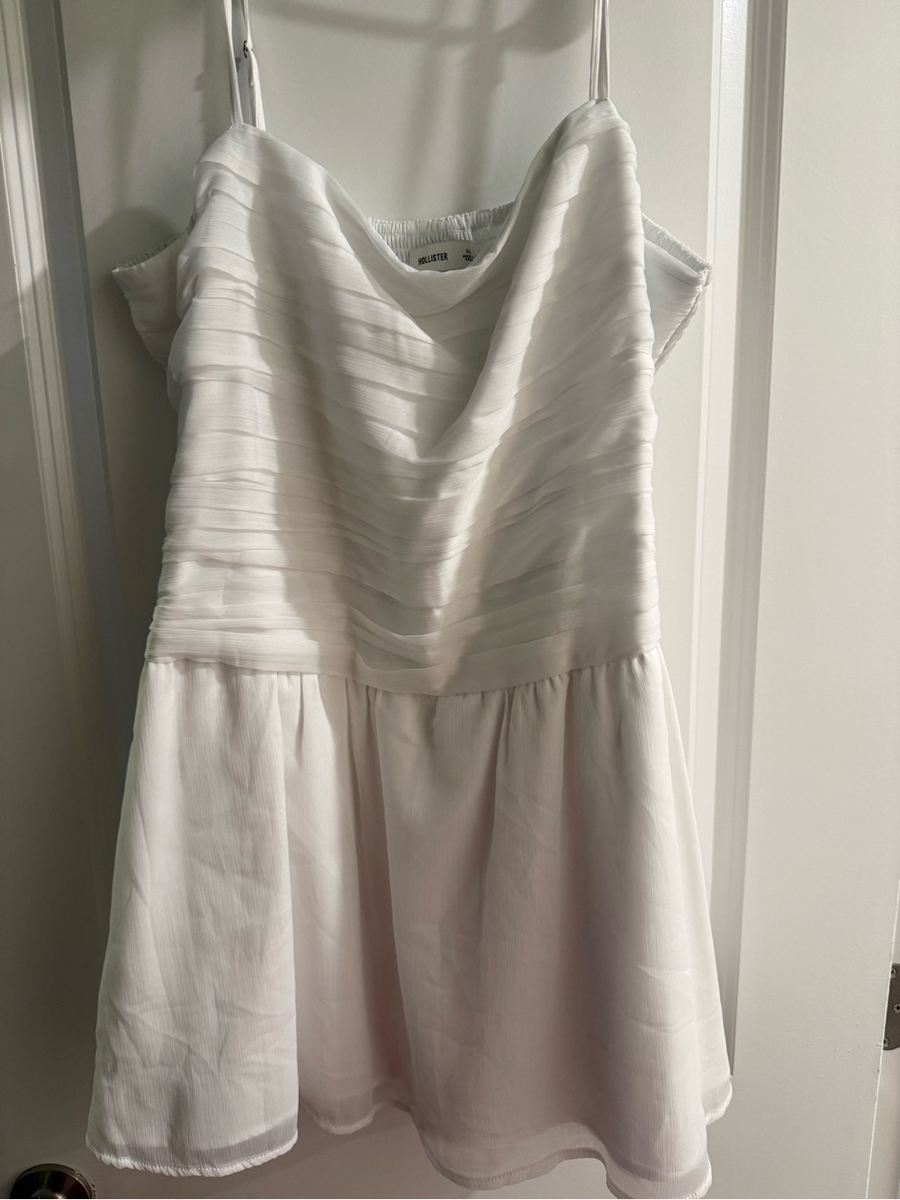Hollister White Pleated Bodice Spaghetti-Strap Dress